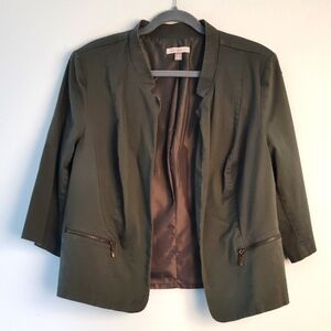Roz & Ali Jacket Blazer Size 2X Olive Green Military Layering Fall Casual Cotton